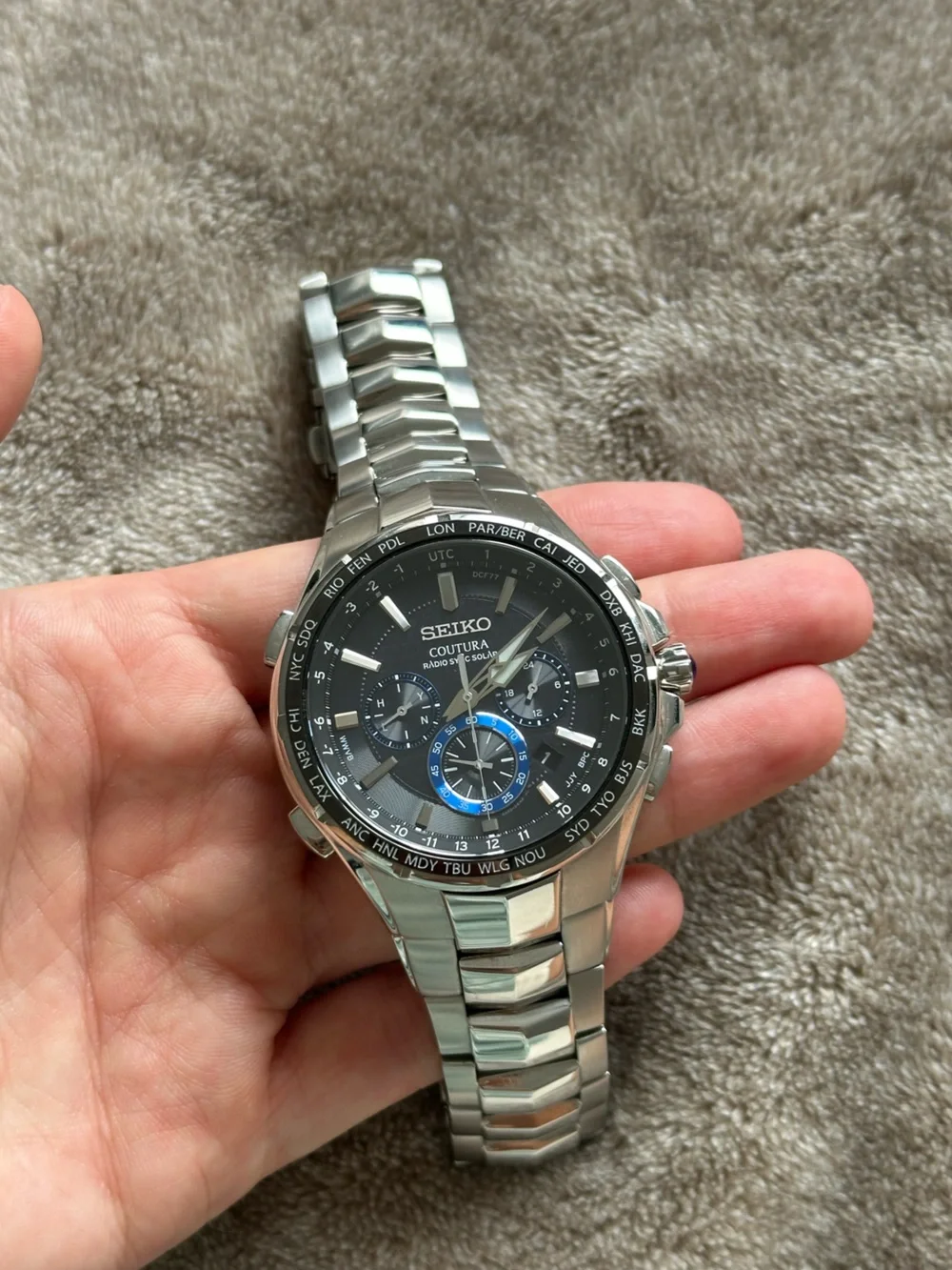 Seiko Coutura Radio Sync Solar World Time Watch SSG010/Caliber 8B63 Box & Papers